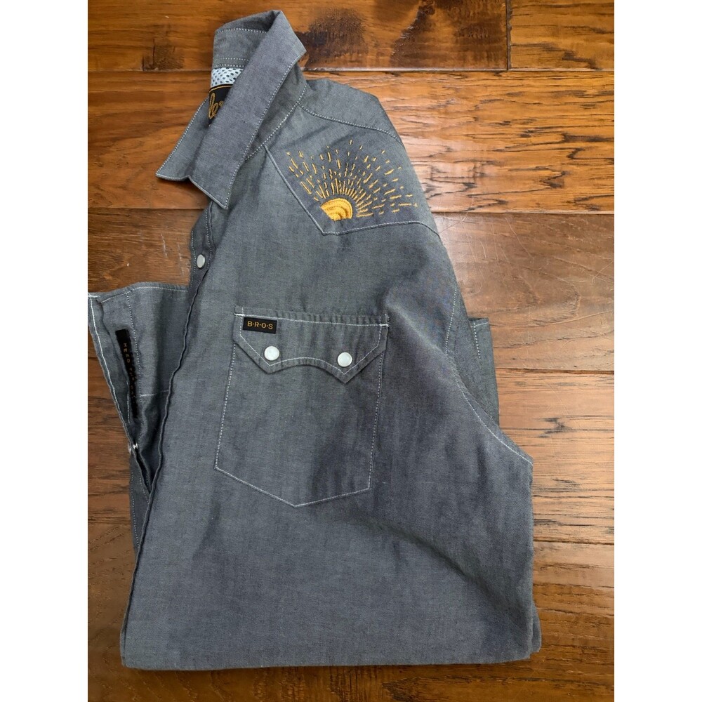 Howler Brothers Crosscut Deluxe Shirt Mens Medium SUNSET Embroidery Pearl Snap - Picture 4 of 4